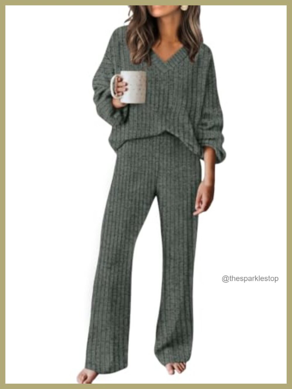 RUMIA Cozy Lounge Set Sweater & Wide Leg Pants Travel Outfit
